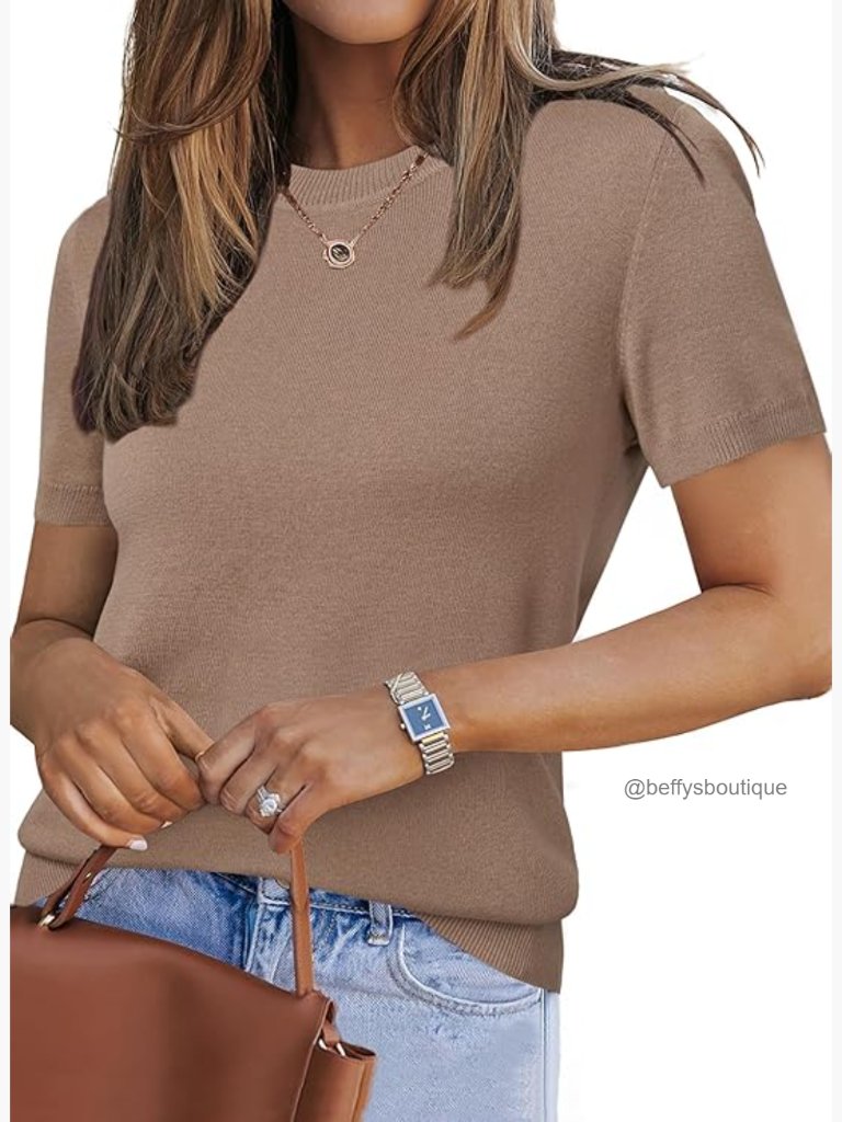 Lightweight Wool Blend Short Sleeve Sweater Pullover Loose Fit